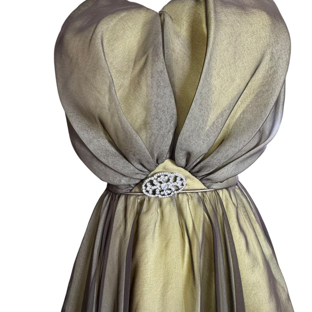 Vintage Miss Elliette 1960s Brown/Yellow Chiffon Cocktail Dress Size Custom(2) - Picture 3 of 11